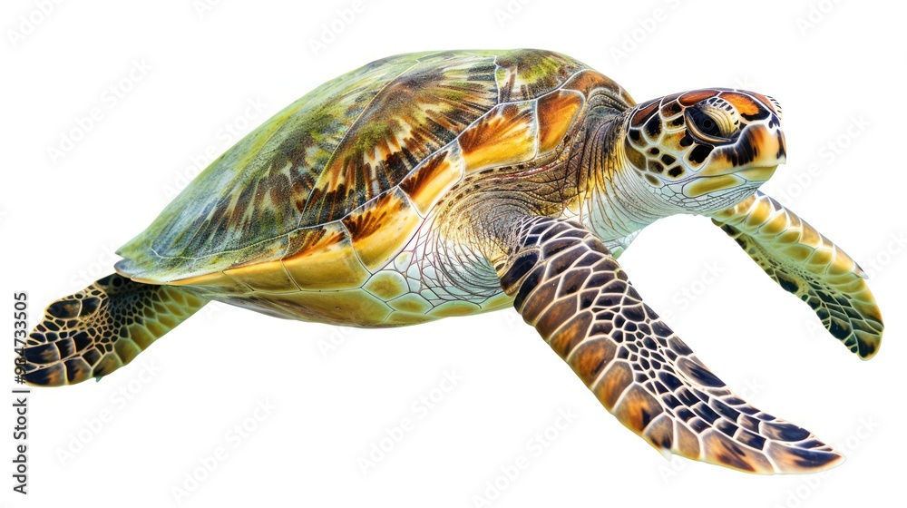 Obraz premium Green Sea Turtle Isolated on White Background