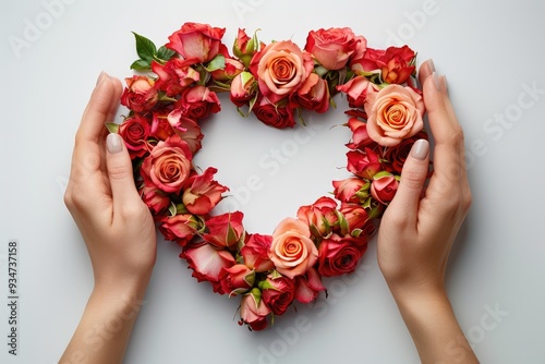 Heart of Roses on White Background for Valentine�s Day photo