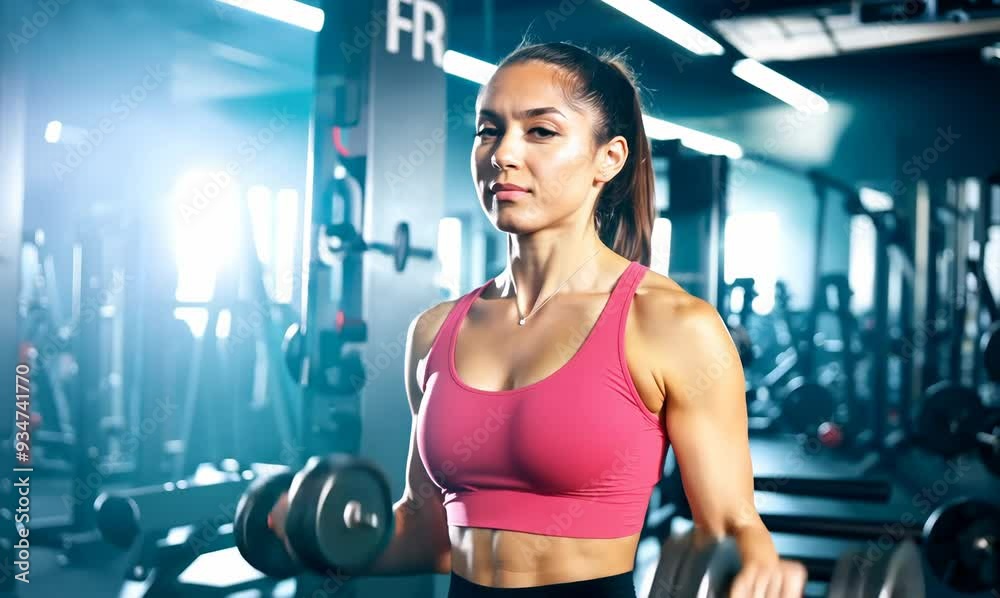Close-up of a Woman Lifting Dumbbells in a Modern Gym