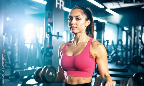 Close-up of a Woman Lifting Dumbbells in a Modern Gym