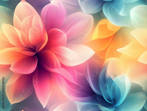 Soft, multicolored flowers with gentle pastel gradients on a light background. This airy, dreamlike design is ideal for soothing, serene environments or gentle, calming projects.