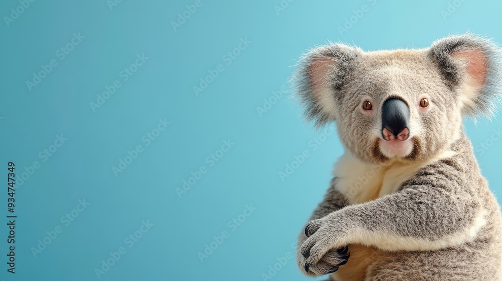 Obraz premium Professionally lit studio shot of a koala, with soft lighting enhancing its detailed fur and expressive face against a minimalistic backdrop.