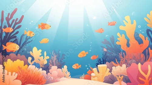 Underwater 3D Scene with 2D Fish, Realistic Coral Reefs, and Volumetric Lighting