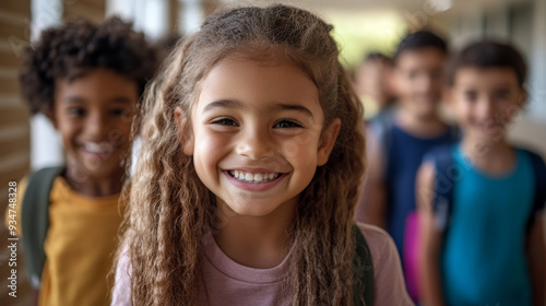 Smiling Girl with Friends at School