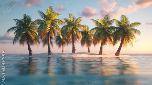 Tranquil 3D Island Paradise with AI-Animated 2D Palm Trees Swaying in the Breeze