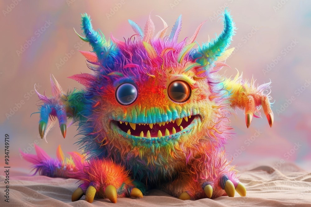 Whimsical 3D cute monster character, plump and fluffy with vibrant colors, featuring expressive big eyes and a toothy grin, exuding a playful and mischievous demeanor. Whimsical 3D cute monster character, plump and fluffy with vibrant colors, featuring expressive big eyes and a toothy grin, exuding a playful and mischievous demeanor.