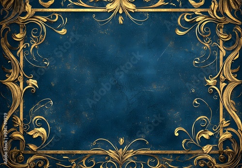 Blue Background with Golden Ornate Frame.