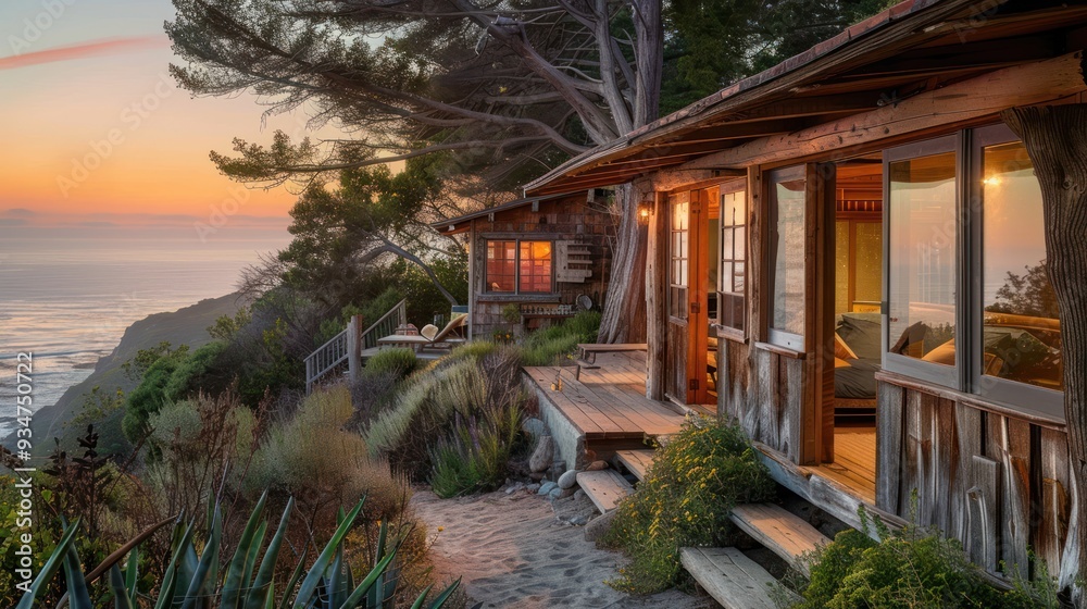 Wooden Cabin with Ocean View at Sunset Wooden Cabin with Ocean View at Sunset