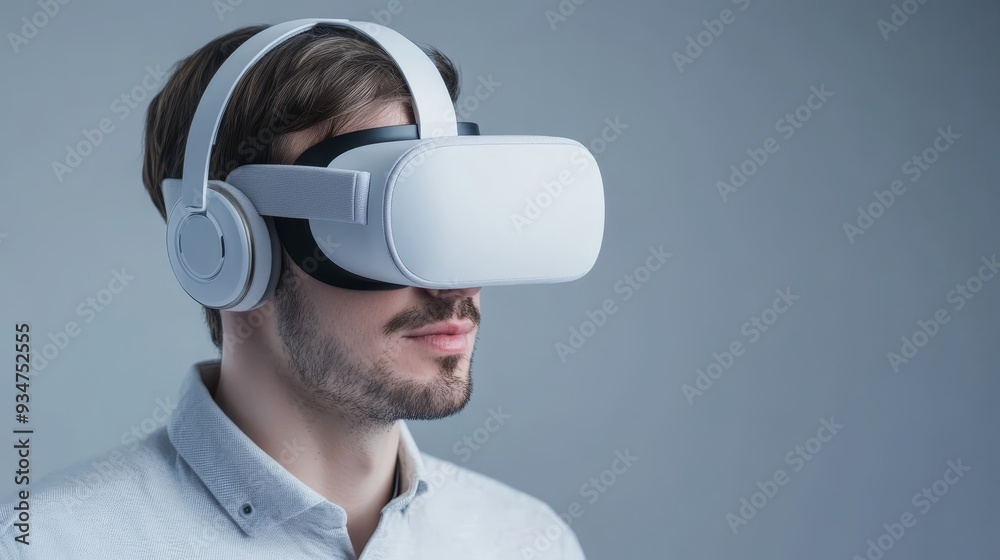 Man Wearing VR Headset and Headphones Man Wearing VR Headset and Headphones