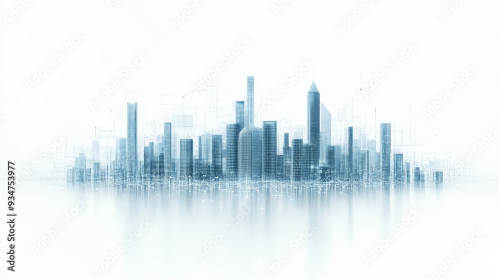 Futuristic Cityscape with Digital Network Connections Futuristic Cityscape with Digital Network Connections