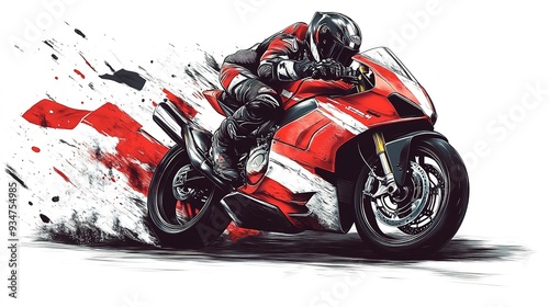 illustration of motorbike with racer flag white background 