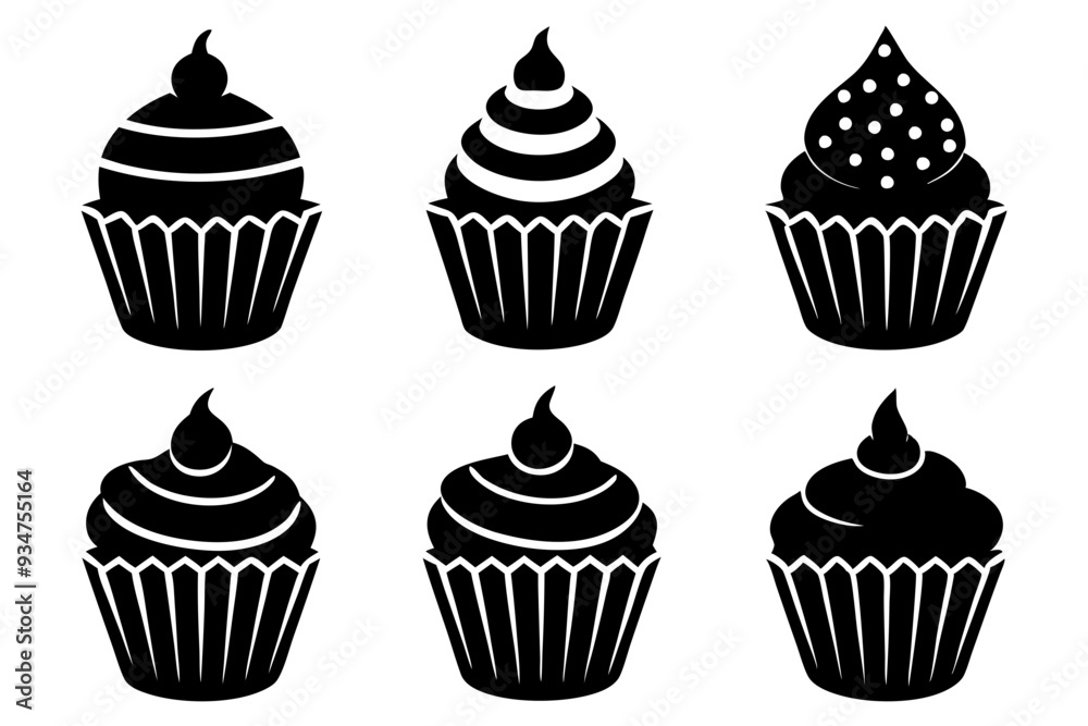 Set of black cupcakes icon, Collection of cupcake silhouette vector illustration Set of black cupcakes icon, Collection of cupcake silhouette vector illustration