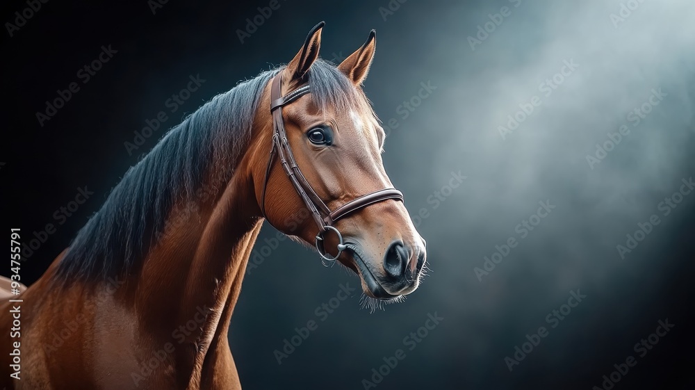 Professionally lit studio shot of a horse, with soft lighting highlighting its muscular build and elegant mane against a clean, Professionally lit studio shot of a horse, with soft lighting highlighting its muscular build and elegant mane against a clean,