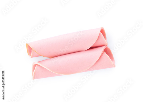 Two rolled pink bologna sli...