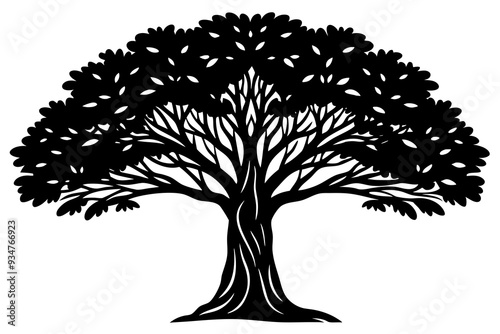 Stunning Vector Art of Banyan Tree Silhouette | High-Quality Graphic Design File