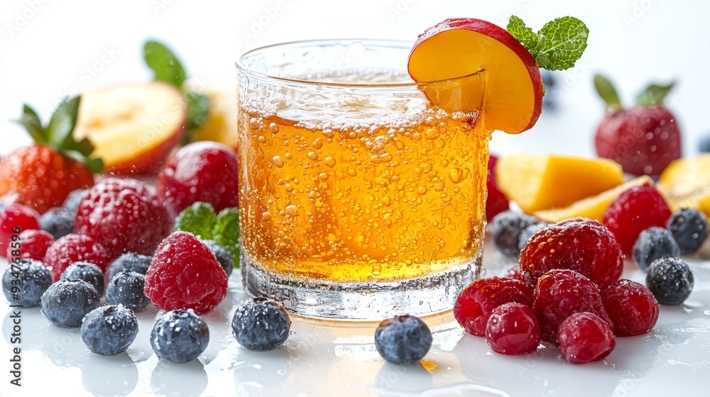 Refreshing Summer Fruit Cocktail with Peach and Berries Refreshing Summer Fruit Cocktail with Peach and Berries