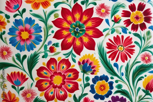 Joyful Floral Motifs in Vibrant Colors of Scandinavian Rosemaling