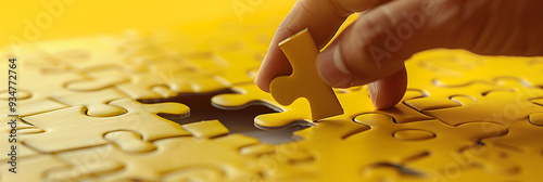 Detailed shot of a hand placing the last puzzle piece
