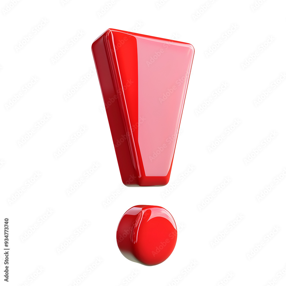 Red 3D Exclamation Point Symbol on Stark White Background Red 3D Exclamation Point Symbol on Stark White Background