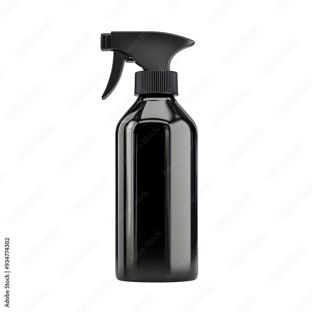 Sleek Black Spray Bottle of Furniture Polish on Plain White Background Sleek Black Spray Bottle of Furniture Polish on Plain White Background
