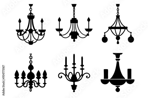 Set of chandelier icons silhouette vector art illustration	