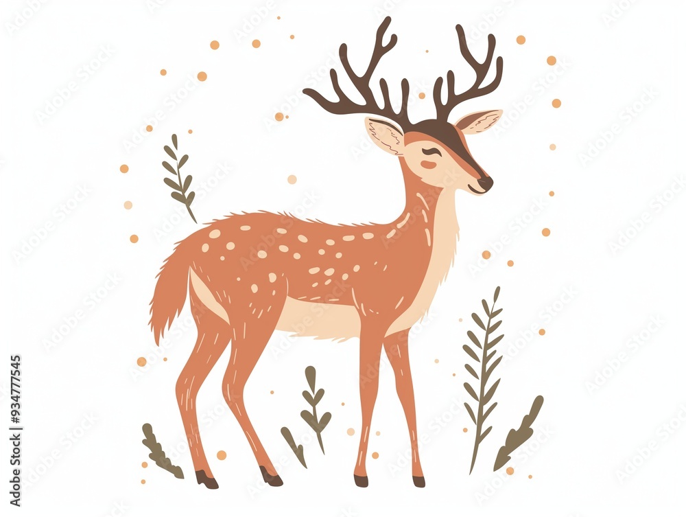 Fototapeta premium Christmas happy deer simple illustration for kids isolated on white. AI generated