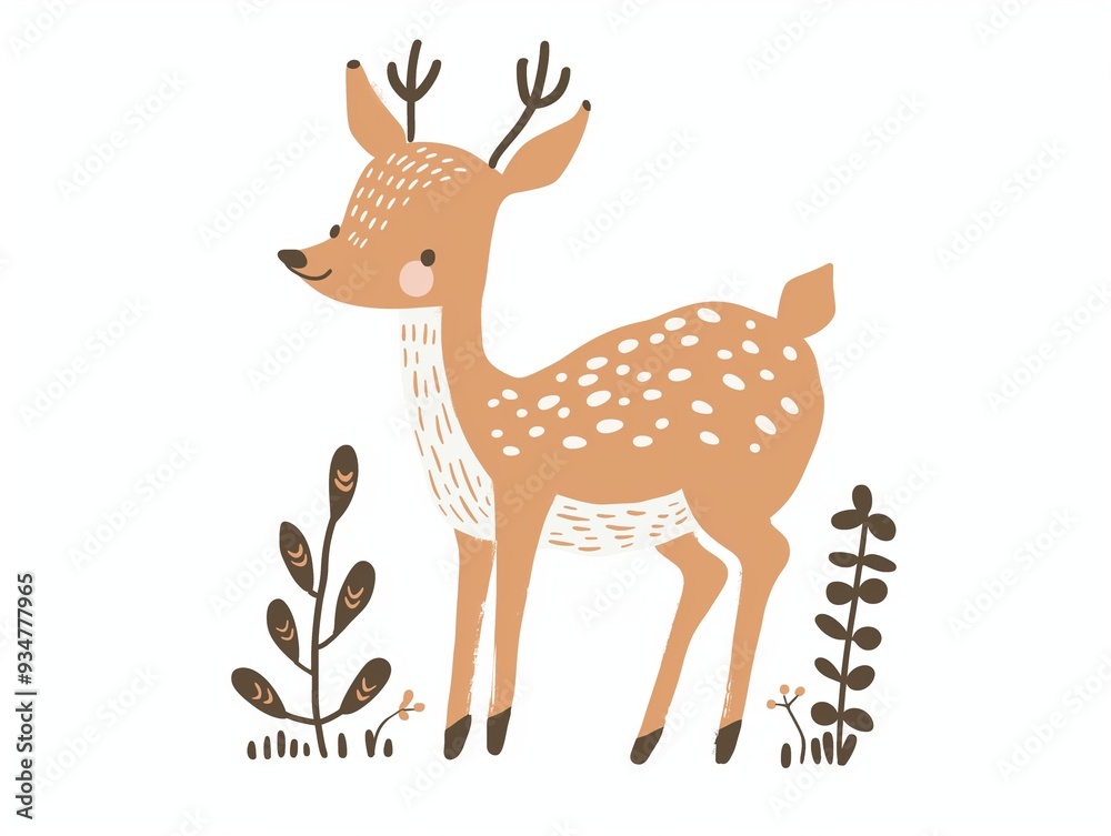 Fototapeta premium Christmas happy deer simple illustration for kids isolated on white. AI generated