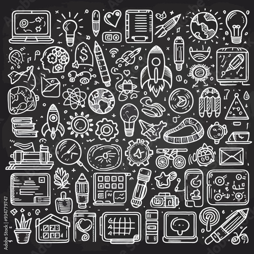 Chalkboard Doodles set outline vector