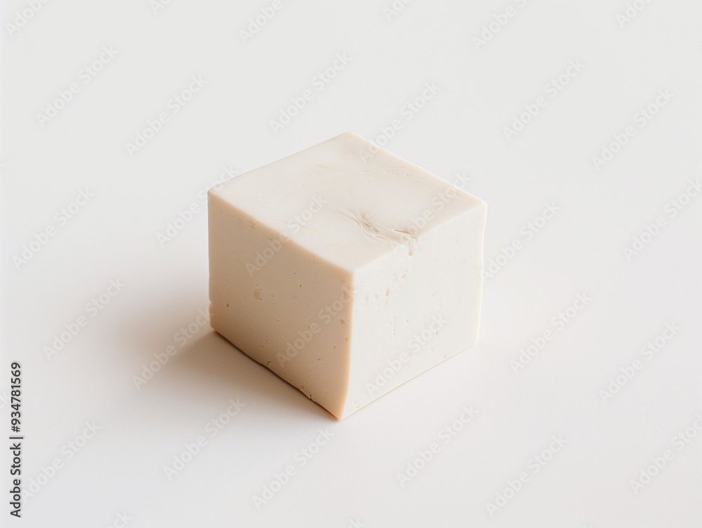 A white block of tofu cube isolated on white. AI generated A white block of tofu cube isolated on white. AI generated