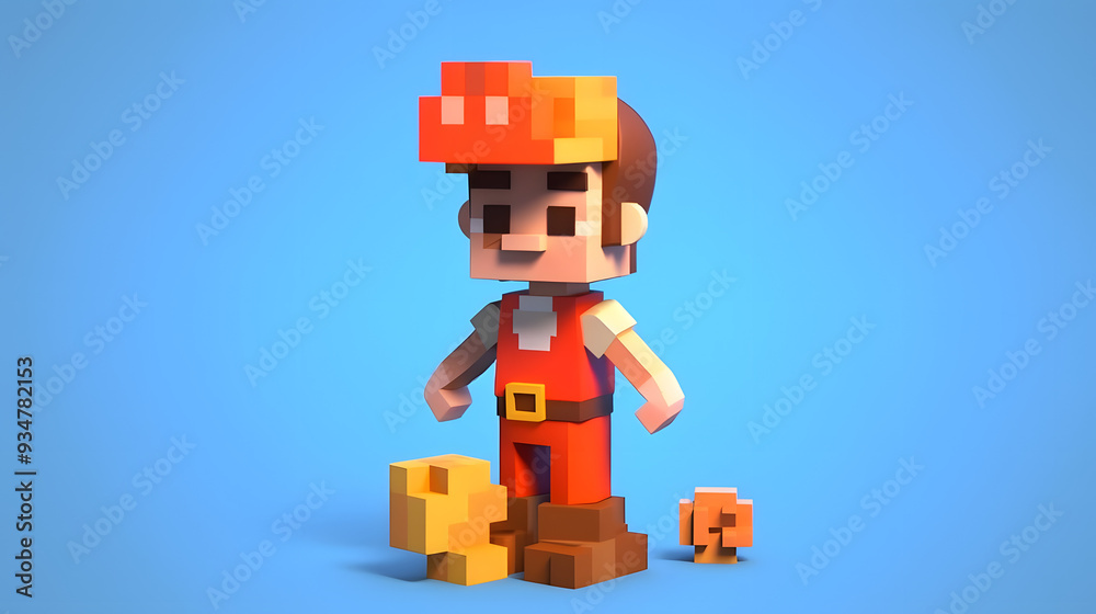 Obraz premium Character game Elements pixel 3d cartoon