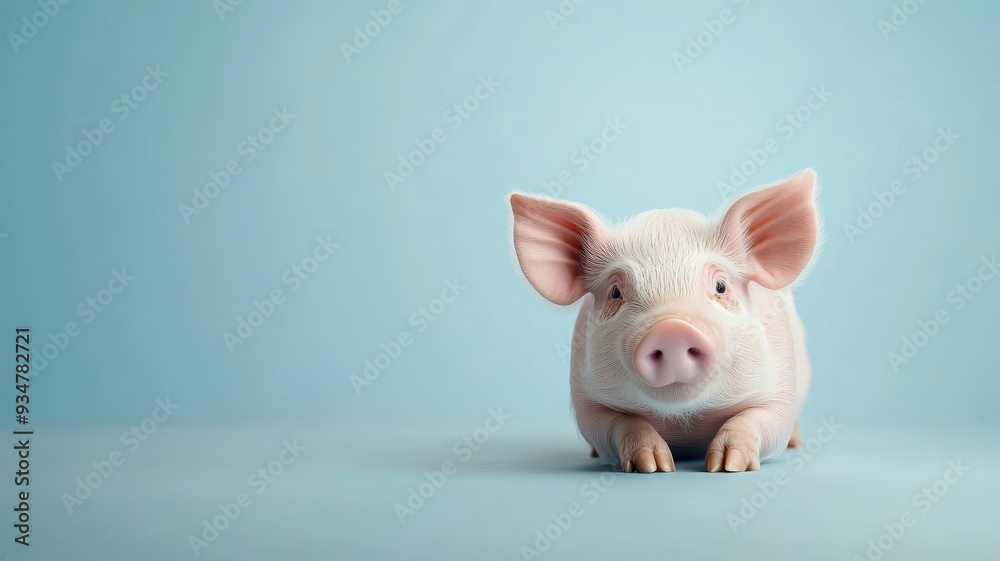 Professionally lit studio shot of a pig, soft lighting accentuating its unique features and fluffy coat against a clean backdrop. Professionally lit studio shot of a pig, soft lighting accentuating its unique features and fluffy coat against a clean backdrop.