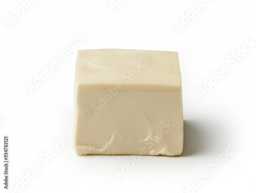 A white block of tofu cube isolated on white. AI generated