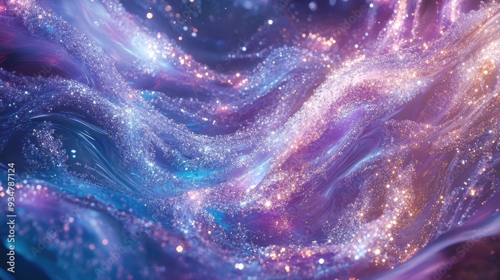 Obraz premium A cascade of crystalized dreams, where tiny, sparkling crystals flow like a waterfall in an abstract, surreal scene.