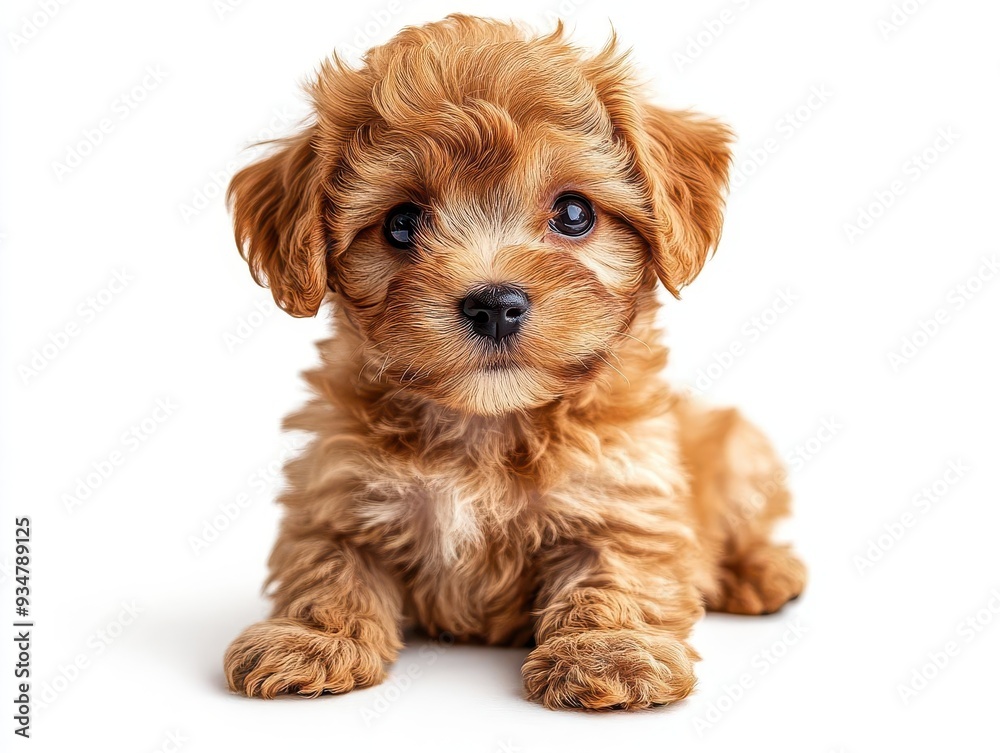 fluffy maltipoo puppy with soft curly fur in shades of cream and apricot sitting adorably on a white background big expressive eyes and a playful tilted head pose fluffy maltipoo puppy with soft curly fur in shades of cream and apricot sitting adorably on a white background big expressive eyes and a playful tilted head pose