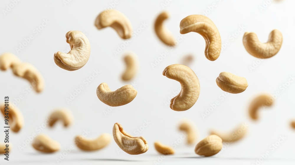 Cashew Nuts Falling on White Background Cashew Nuts Falling on White Background