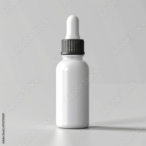 White Dropper Bottle with Black Lid on a White Background