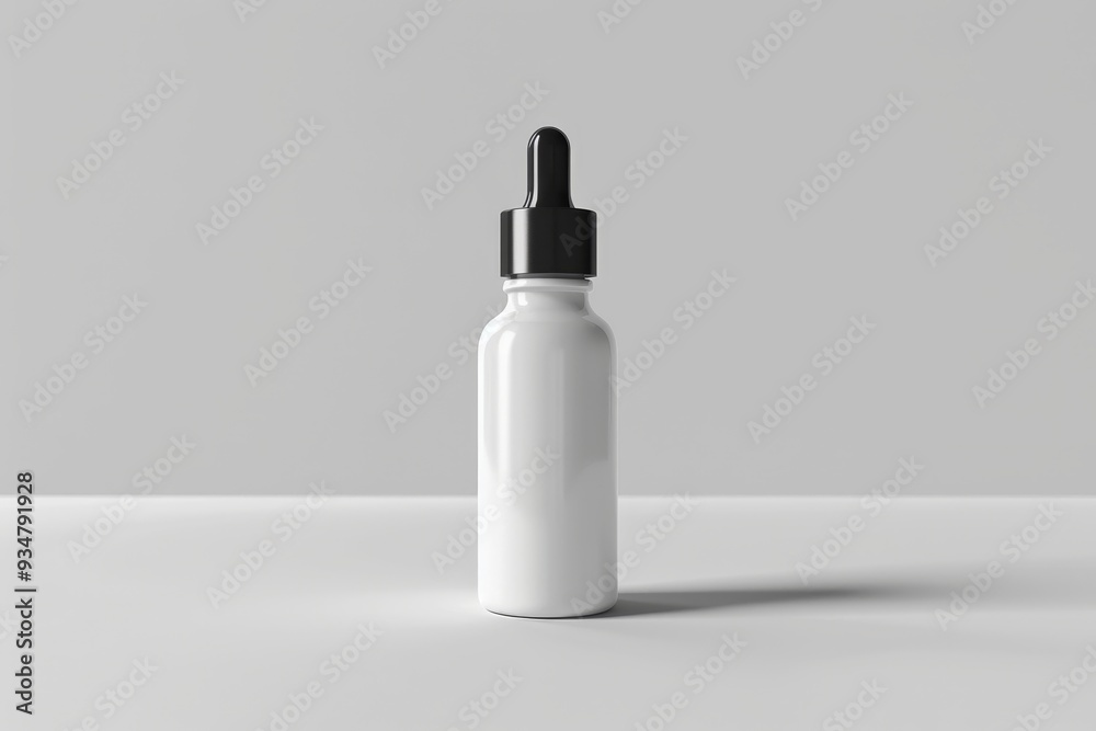 White Dropper Bottle with Black Cap on White Background White Dropper Bottle with Black Cap on White Background