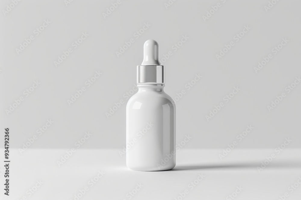 White Dropper Bottle with Silver Cap on White Background White Dropper Bottle with Silver Cap on White Background