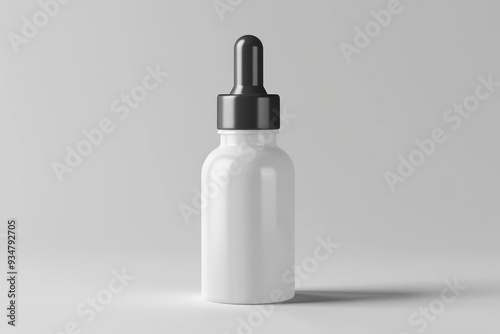 White Dropper Bottle with Black Lid on a White Background