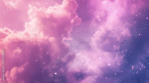 Astronomical background of purple pink nebula with clouds and stars