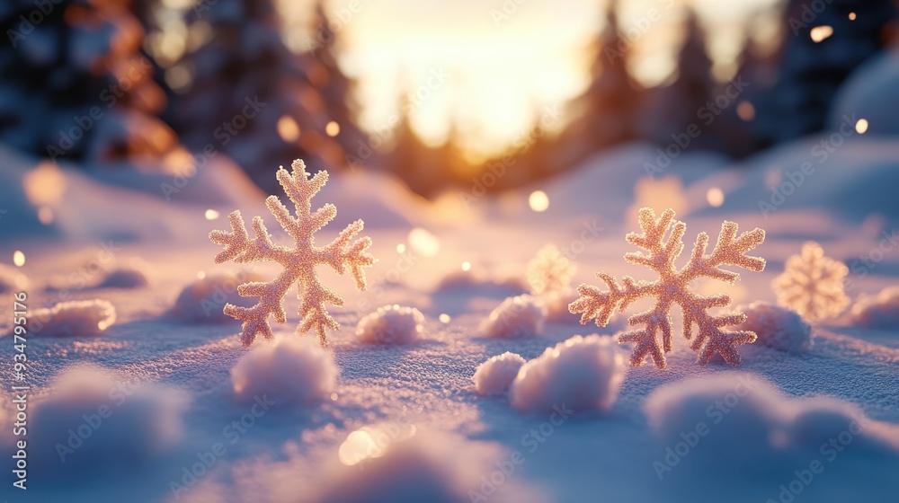 Serene 3D Winter Landscape with Falling Snowflakes and Ground Accumulation Serene 3D Winter Landscape with Falling Snowflakes and Ground Accumulation