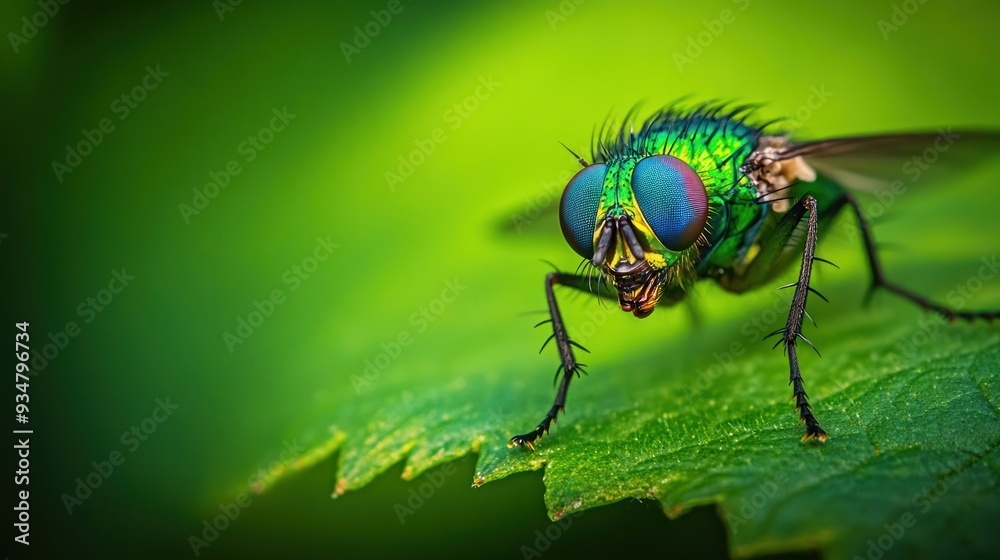 Naklejka premium Vibrant Green Fly on Leaf