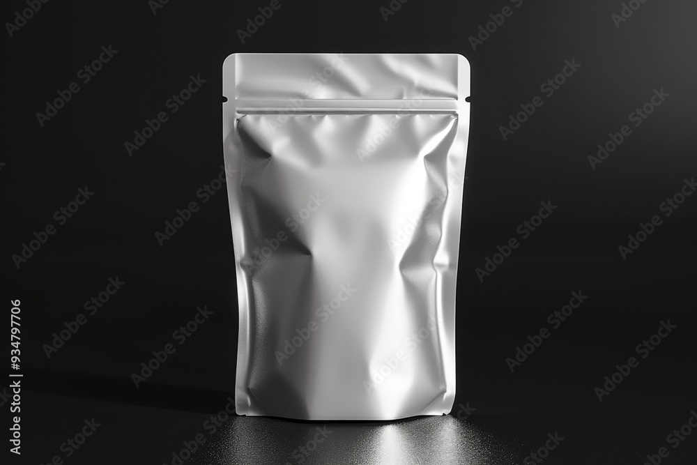 Silver Stand-Up Pouch with Zipper Seal Mockup Silver Stand-Up Pouch with Zipper Seal Mockup
