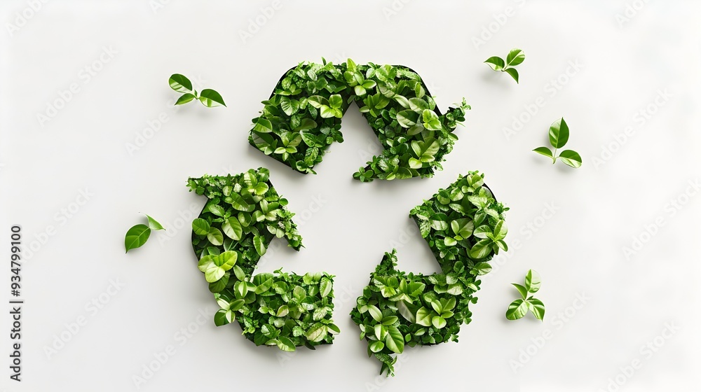 of Eco-Friendly Recycling Symbol Made of Vibrant Green Plants on White Background of Eco-Friendly Recycling Symbol Made of Vibrant Green Plants on White Background