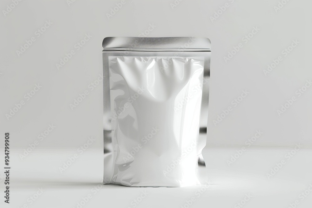 White Stand-Up Pouch with Zipper Seal and Silver Accents White Stand-Up Pouch with Zipper Seal and Silver Accents