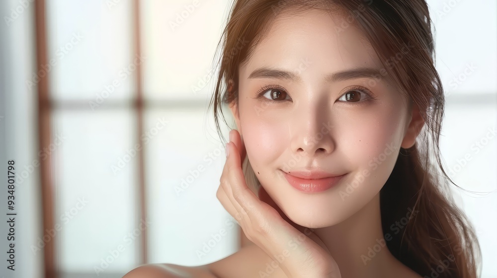 Beautiful Young Woman with Soft Skin and Clear Complexion Smiling Portrait Beautiful Young Woman with Soft Skin and Clear Complexion Smiling Portrait