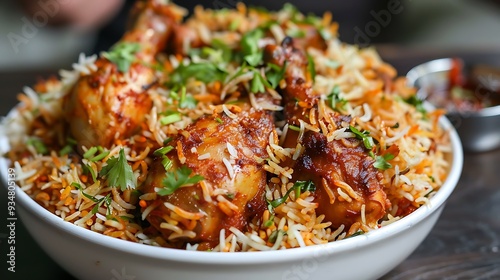 Enjoying the flavors of classic chicken biryani with an extra layer of spicy spices