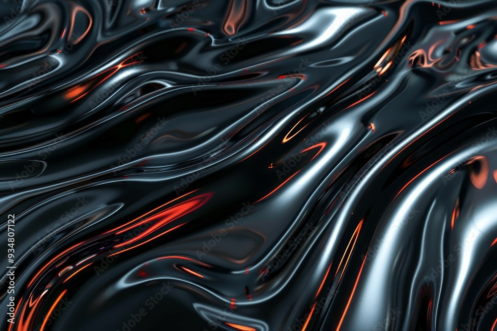 Abstract Metallic Surface with Wavy Texture and Glowing Red Lines Abstract Metallic Surface with Wavy Texture and Glowing Red Lines