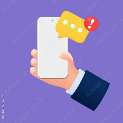 3D Speech Bubbles on Smartphone with Alert Notification. 3D Chat Messages and Emojis for Correct, False, Problems on Mobile Apps. Vector Illustration.