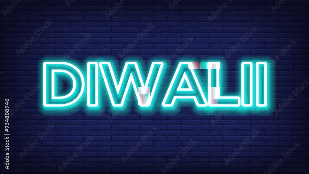 happy Diwali text animation on neon blue wall background happy Diwali text animation on neon blue wall background